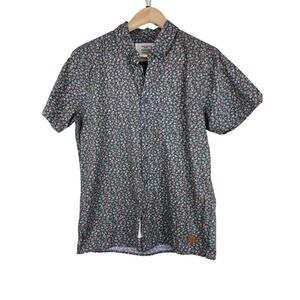 Native Youth M Gray Orange‎ Ditsy Floral Short Sleeve Cotton Button Up Shirt*